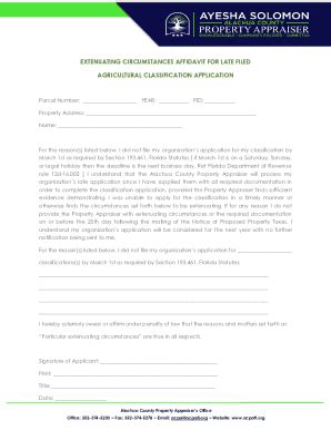 Fillable Online Explanation for Late-Filed Agricultural Classification ...