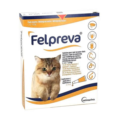 Felpreva Solution pour Spot-on pour Chats Moyens 2.5kg-5kg, boîte de 2 ...