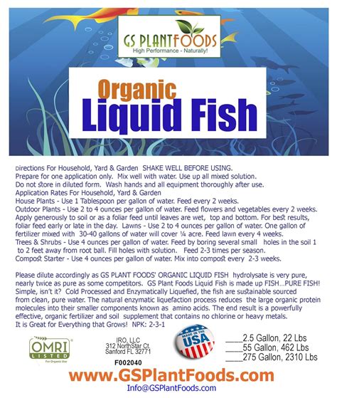 GS Plant Foods Liquid Fish Fertilizer - Omri Listed Hydrolyzed Fish ...