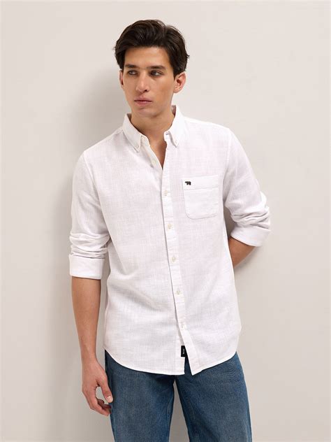 Shop White Solid Slim Fit Cotton Casual Shirt with Button-Down Collar ...