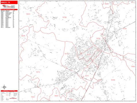 Waco Texas Zip Code Wall Map (Red Line Style) by MarketMAPS - MapSales