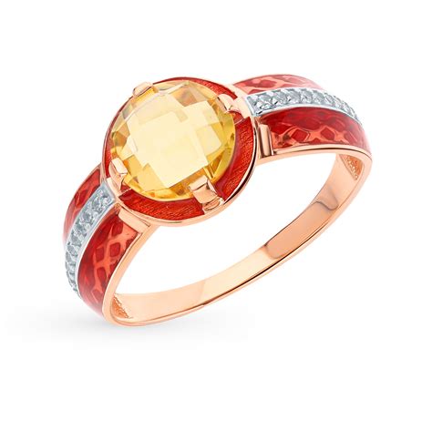 Золотое кольцо с эмалью, цитринами и фианитами AQUAMARINE 6565106А.1 ...