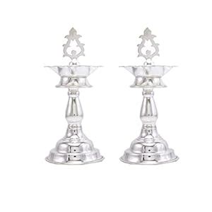 Buy MOONPLUS Silver Pure Silver Kuthu vilakku / Diya / Lamp / Deepak ...