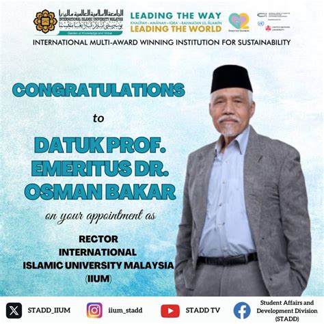 Congratulation, Datuk Prof. Emeritus Dr. Osman Bakar – STADD – Student Affairs & Development ...