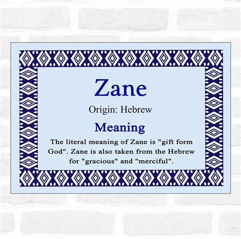 Zane Name Meaning Blue Certificate - Party Animal Print