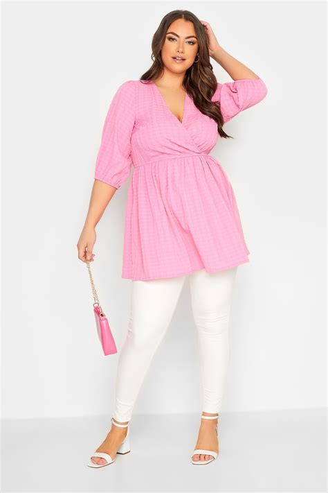 YOURS Plus Size Pink Textured Wrap Top | Yours Clothing