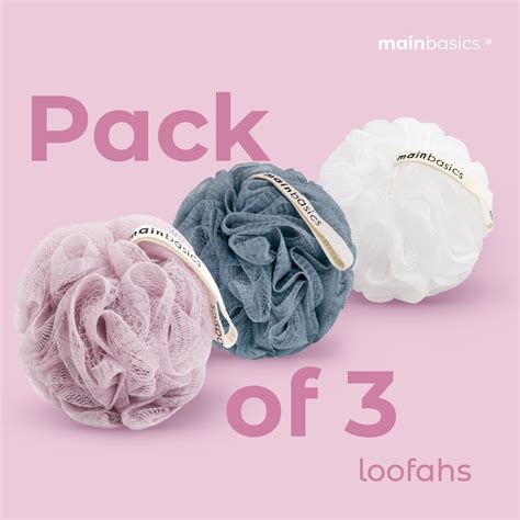 MainBasics Bath Shower Loofah Sponge Pouf Body Scrubber Exfoliator Body Wash Sponge (Set of 3 ...