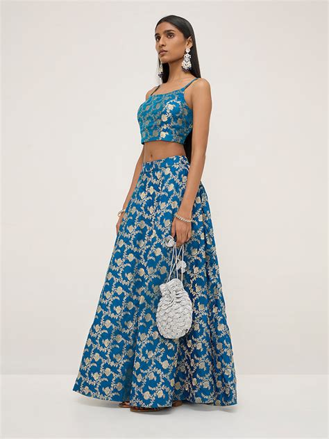 Buy Vark Blue Brocade Design Blouse from Westside