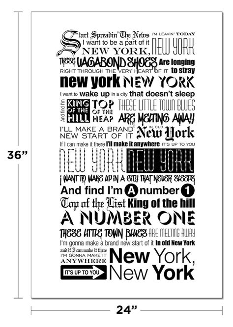 New York New York by Frank Sinatra Lyrics Typography Poster | Etsy
