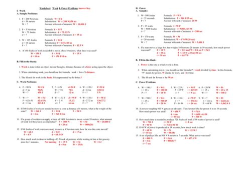 Image result for Work and Power Worksheet