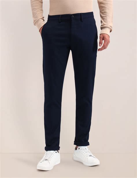 Buy Men Austin Slim Fit Solid Trousers Blue|U.S. Polo Assn. India