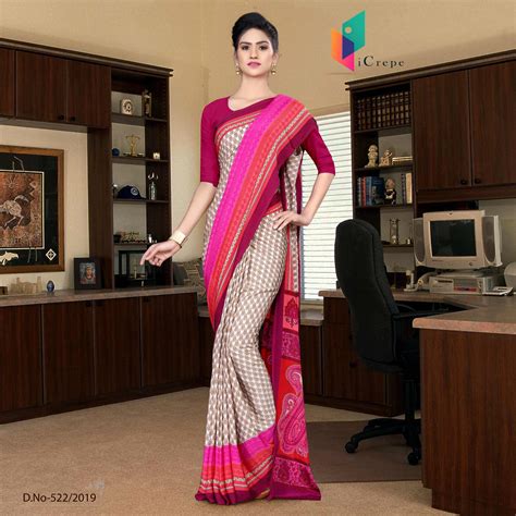 Brown And Red Italian Crepe Silk Office Wear Uniform Saree– Uniform Sarees