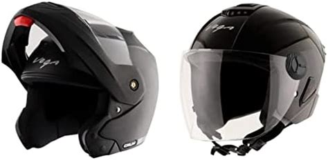 Vega Crux Black Helmet-M & Vega Aster Dx Black Helmet-L : Amazon.in ...