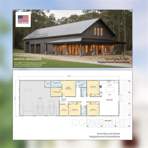 Brentwood Barn Barndominium Modern House Open Plan Design 100 X 36 - 4 ...