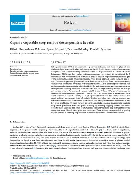 Organic Vegetable Crop Residue Decomposition in Soils | PDF | Soil ...