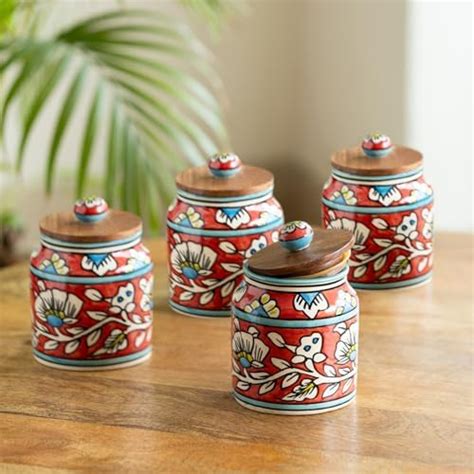 ExclusiveLane 'Mughal' Floral Handpainted Multi-Utility Storage Ceramic ...