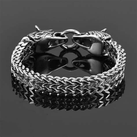 Buy Viking Bracelet for Men, Vintage Norse Wolf Fenrir Chain Bracelet ...