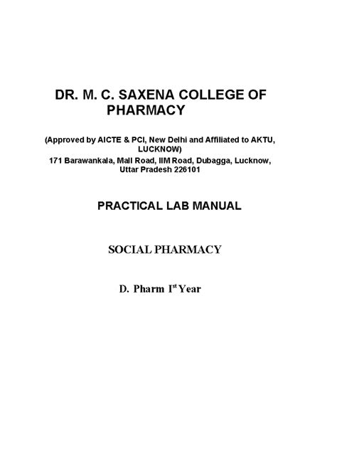 Social Pharmacy Lab Manual for D. Pharm 1st Year Students - Studocu