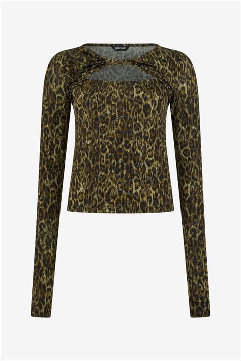 Leopard Skin Print Top with Cut-Out in VERDE 185 for Women | Roberto ...