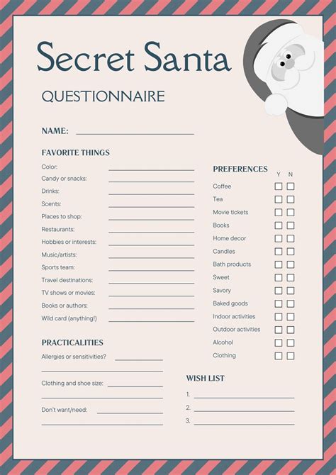 Printable Secret Santa Questionnaire and Checklist Festive and Fun Christmas Gift Exchange PDF ...