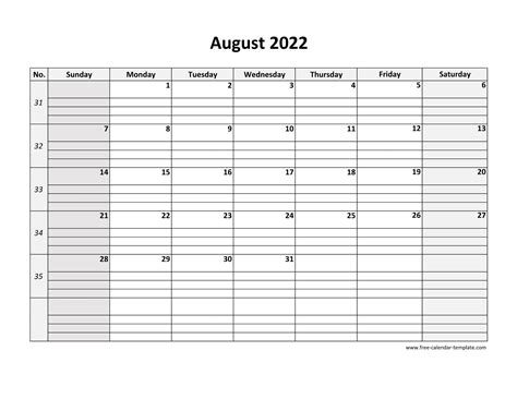 August Calendar With Lines - prntbl.concejomunicipaldechinu.gov.co