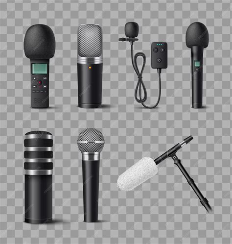 Microphones realistic icons set with audio recording devices on ...
