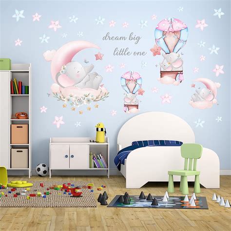 Amazon.com: AnFigure Dream Big Little One Elephant Wall Decals Pink ...