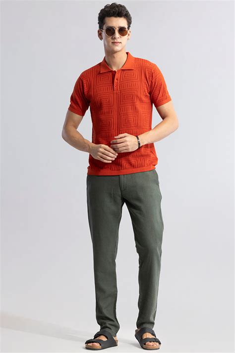 Buy Men's Puzzle Polo Orange Polo T-Shirt Online | SNITCH