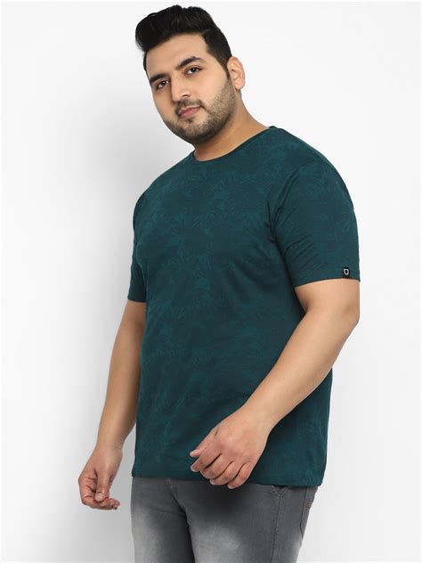 Plus Men's Dark Green Printed Half Sleeve Regular Fit Cotton T-Shirt ...