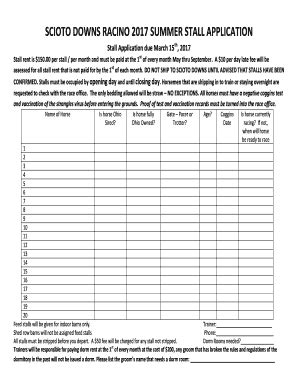 Fillable Online SCIOTO DOWNS RACINO 2017 SUMMER STALL APPLICATION Fax ...