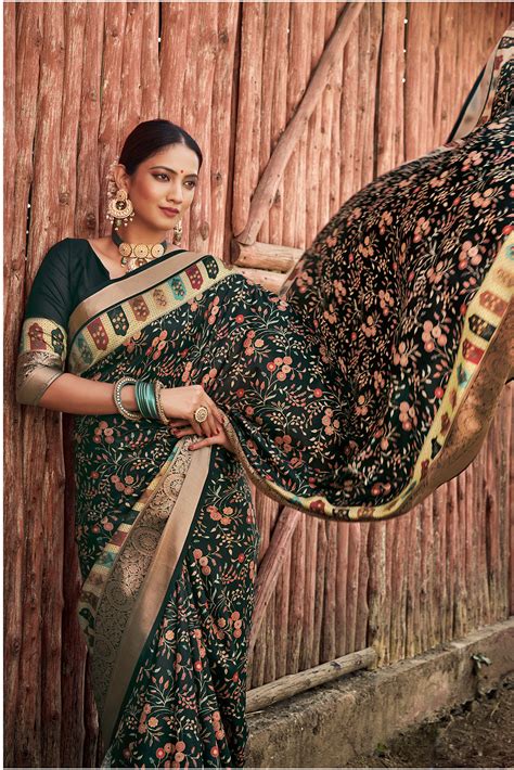 Zade Black Digital Print Silk Saree – SHANGRILA DESIGNER