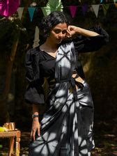 Cotton V Neck Puff Sleeve Blouse In Black|Koyla|Suta