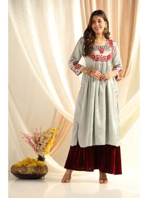 Buy SHADES OF FAASHION Chikankari Satin Crepe Nira Kurta Online