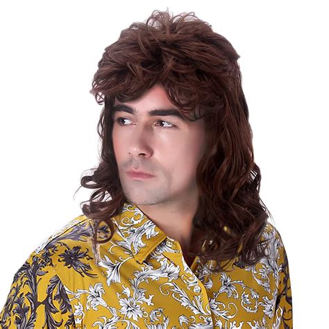 Buy Dai Cloud Mens Mullet Wigs Brown Long Curly 80s Wig Halloween ...