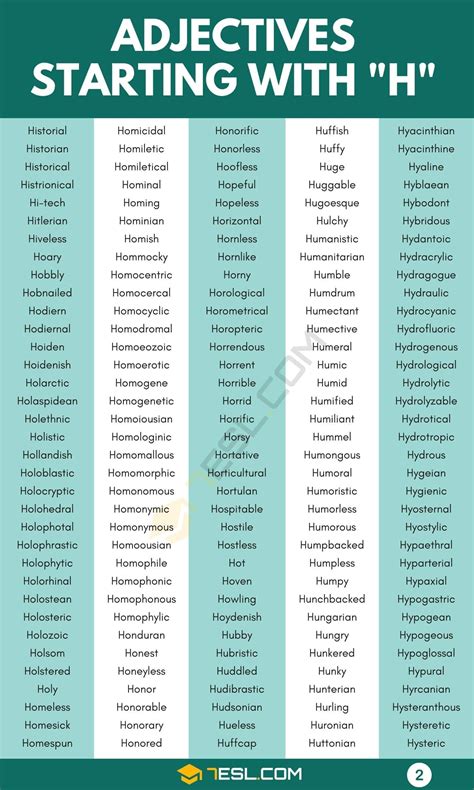 Adjectives that Start with H (1000+ H Adjectives in English) • 7ESL ...