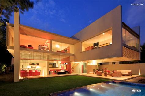 White Cantilever Lighting Amazing Modern House HD Wallpaper