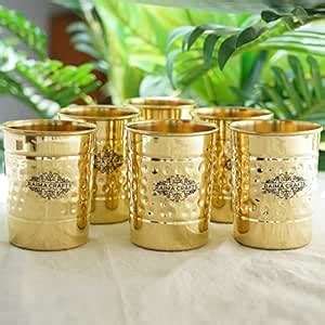 Buy RAIMA CRAFTS 100% Pure Traditional Brass Glass Tumbler Hammered ...