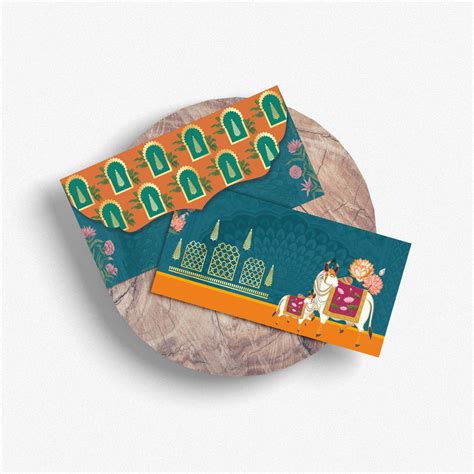 Teal Blue Pichwai Shagun Envelope | Sacred Cow & Lotus Motif
