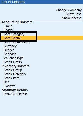 Cost Center in Tally Prime