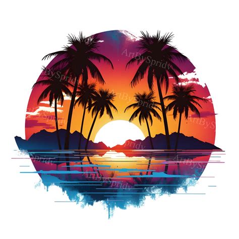 Abstract Sunset Palm Trees Beach Transparent PNG Clipart for Sublimation - Tropical Clip Art ...