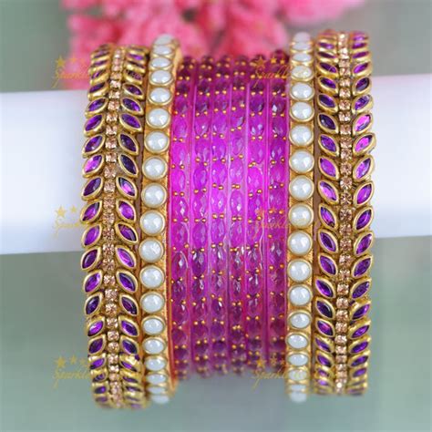 Stunning Leaf Design Silk Thread Kundan Bangles