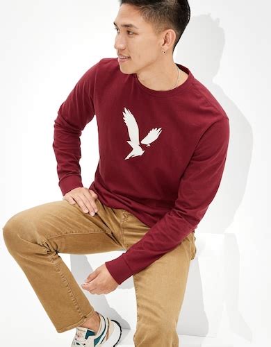 Buy American Eagle Men Burgundy Super Soft Long-Sleeve Eagle Graphic T ...
