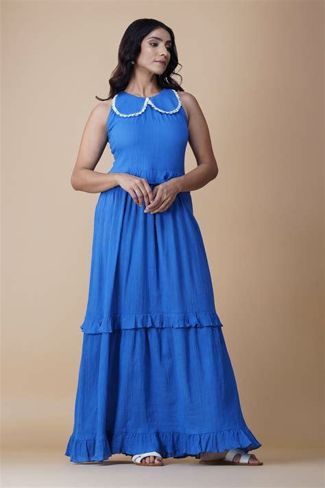Blue Peterpan Collar Tiered Dress