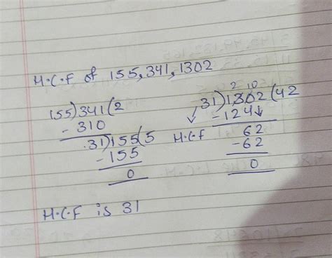 HCF of 155 , 341, 1302 by division method solution - Brainly.in