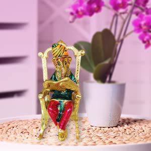 Buy KridayKraft Metal Chair Ganesh ji Reading Book with Meenakari Work ...