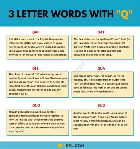 3 Letter Words with Q (6 Words in English) • 7ESL