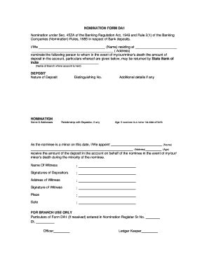 Sbi Nomination Form - Fill and Sign Printable Template Online