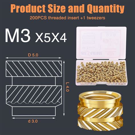 BESARME 200 Pcs M3 Threaded Inserts M3 Heat Set Insert Brass India | Ubuy