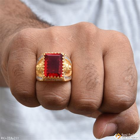 1 gram gold forming red stone with diamond finely detailed design ring ...
