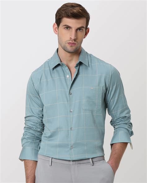 Buy Blue & White Windowpane Check Slim Fit Casual Shirt Online at ...
